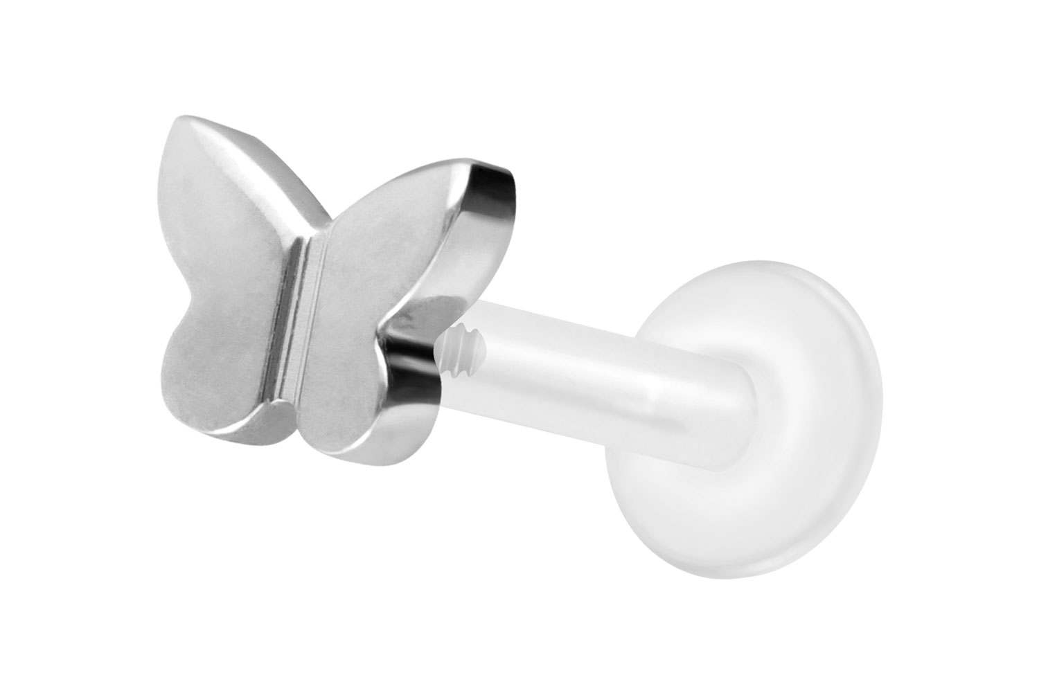 PTFE Labret Piercing mit Innengewinde + Titan-Aufsatz SCHMETTERLING